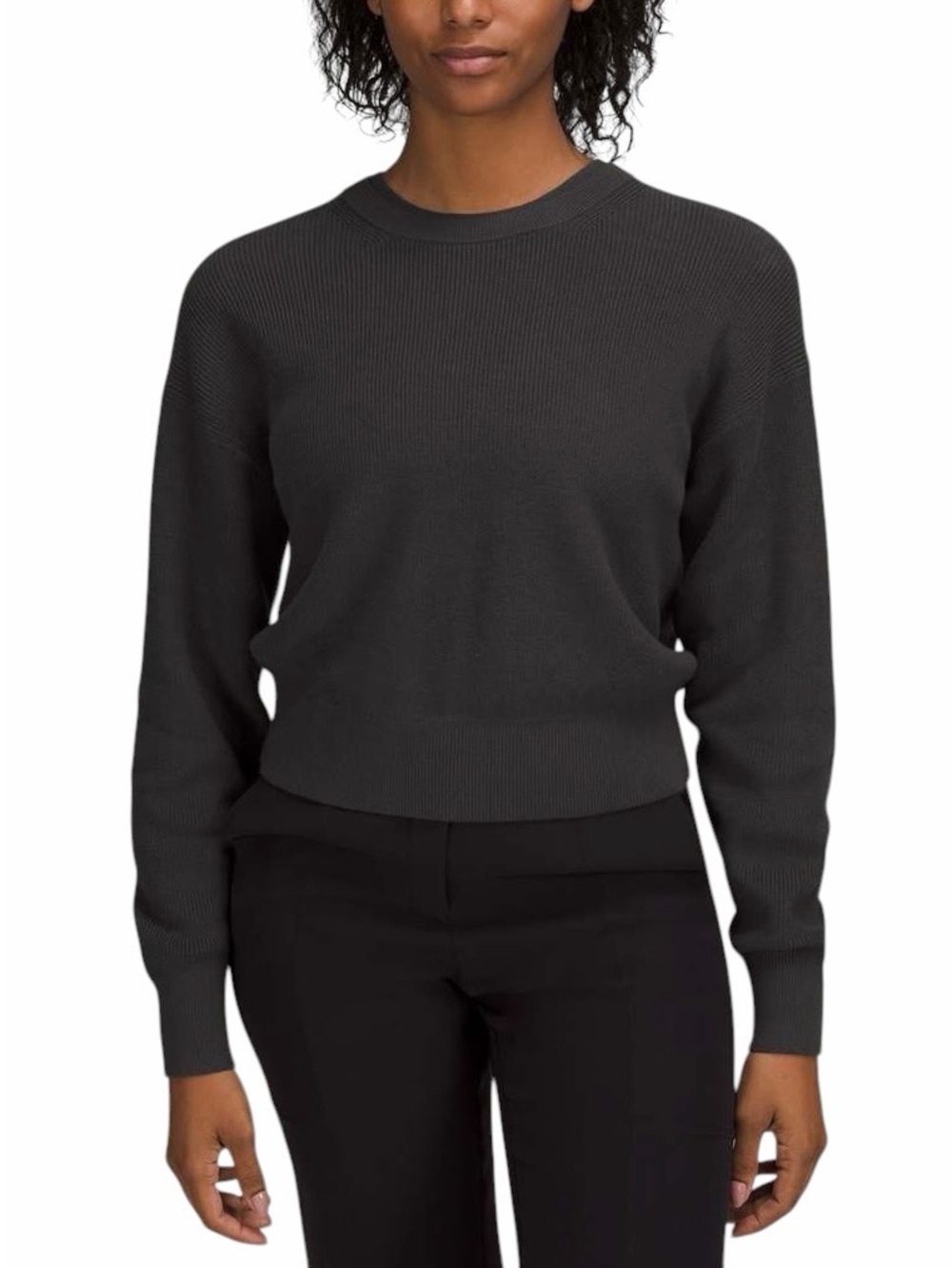 Lululemon Waist Length Crewneck Sweater Grey Cotton Blend Knit Sz 10 / L